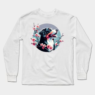 Joyful Estrela Mountain Dog with Spring Cherry Blossoms Long Sleeve T-Shirt